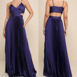Lulus Got the Glam Purple Pleated Cutout Maxi Dress Wedding Party Prom Pageant